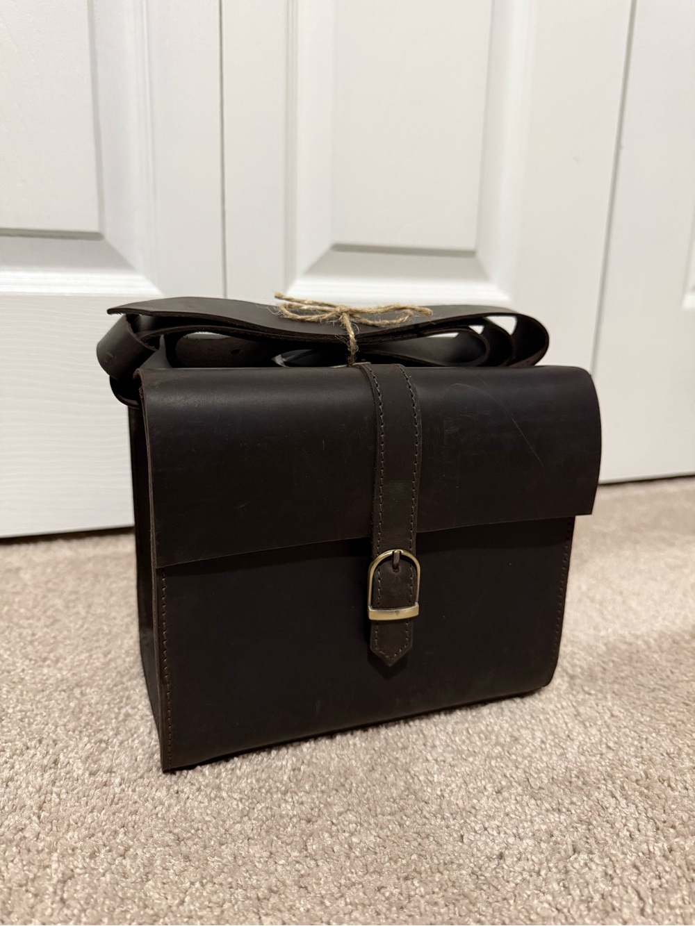 Men's Leather Crossbody Bag - Dark Brown